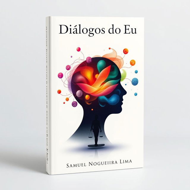 The book cover design for 'Diálogos do Eu' by Samuel Nogueira Lima should capture the essence of internal dialogue, self-awareness, and the mind's complexity