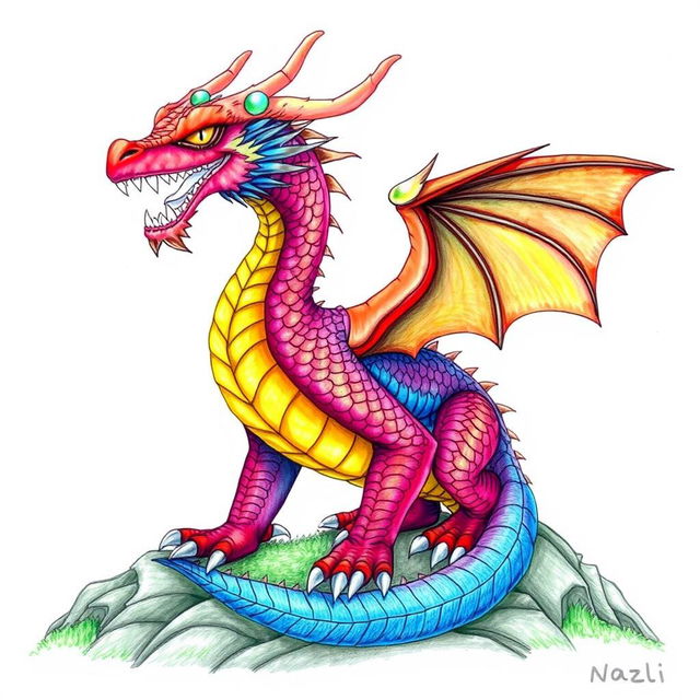 A stunning illustration of a dragon drawn by a girl named Nazli