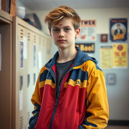 A teenage boy resembling a handsome combination of his father and himself, around 15-16 years old