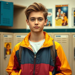 A teenage boy resembling a handsome combination of his father and himself, around 15-16 years old