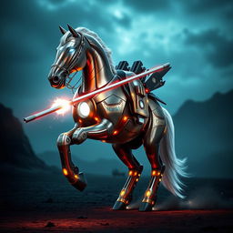 A stunning horse clad in a brilliant suit of Iron Man's armor, intricately designed to fit its sleek and powerful physique