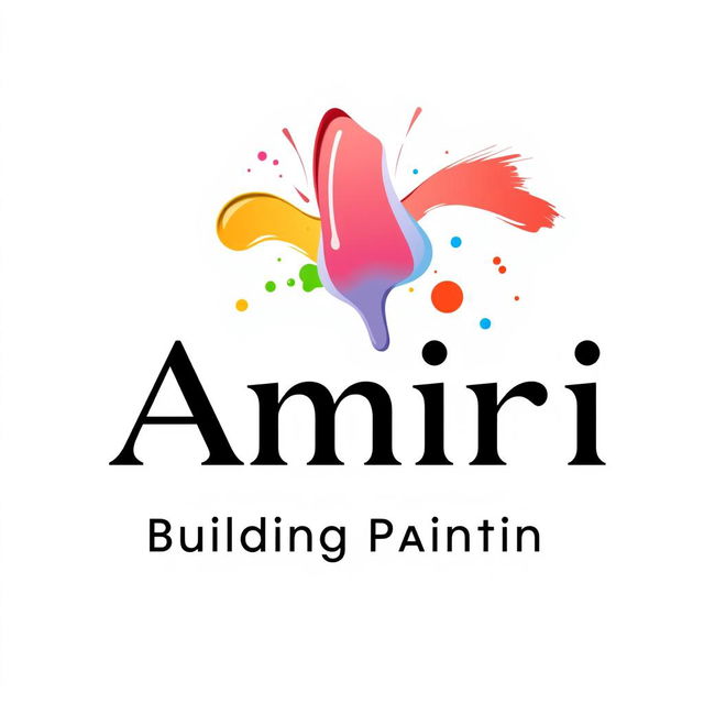 A minimalist logo design for a building painting service, featuring the name 'Amiri' in bold black font on a pristine white background