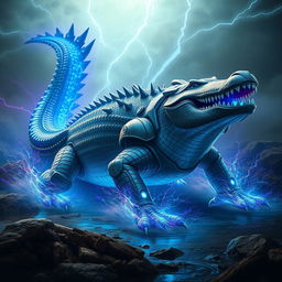 A fierce crocodile featuring heavy armored plating that covers its robust body, showcasing intricate detailing of its defenses