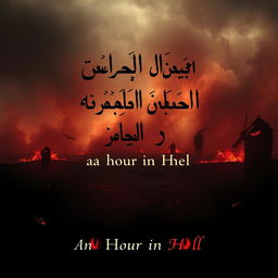 A dark and atmospheric movie poster titled 'An Hour in Hell' written in beautiful Arabic calligraphy