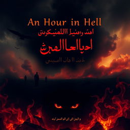 A dark and atmospheric movie poster titled 'An Hour in Hell' written in beautiful Arabic calligraphy