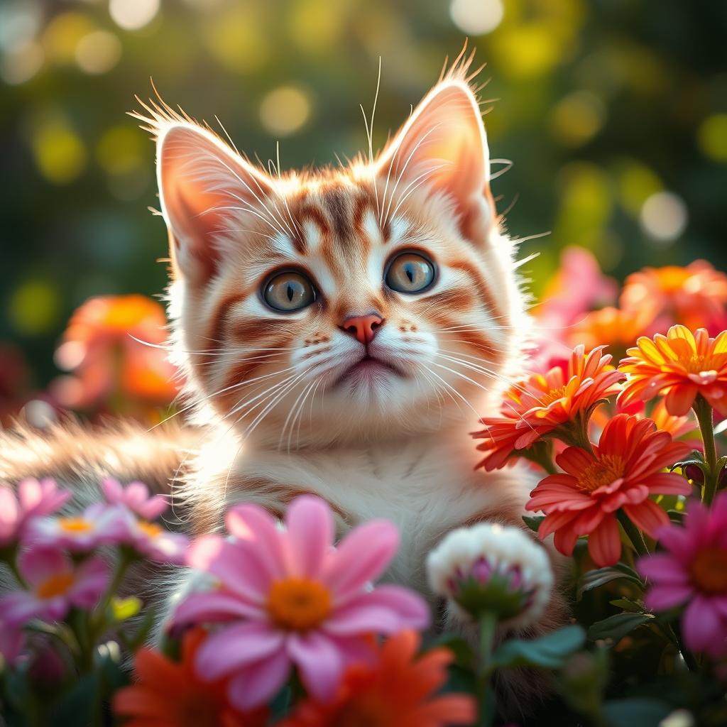 A stunningly beautiful and meticulously detailed close-up of a cat, showcasing its soft fur, bright eyes, and a charming expression