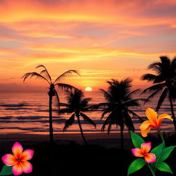 A vibrant and engaging Instagram story background featuring a serene beach at sunset, with soft waves gently lapping at the shore