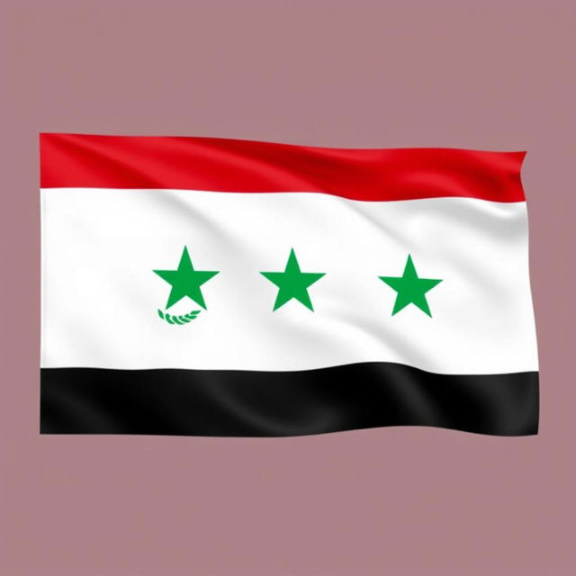 The flag of the Syrian Arab Republic, designed in bold colors of red, white, and black, symbolizing strength, peace, and coexistence