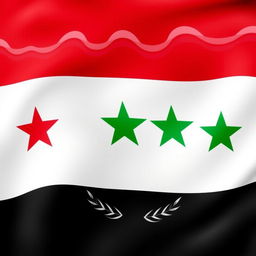 The flag of the Syrian Arab Republic, designed in bold colors of red, white, and black, symbolizing strength, peace, and coexistence