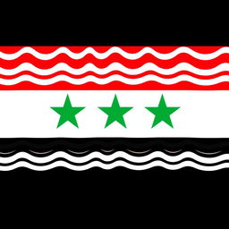 The flag of the Syrian Arab Republic, designed in bold colors of red, white, and black, symbolizing strength, peace, and coexistence