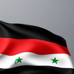 The flag of the Syrian Arab Republic, designed in bold colors of red, white, and black, symbolizing strength, peace, and coexistence