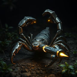 A fascinating bio-mechanical scorpion designed with detailed, intricate features that blend organic and mechanical elements
