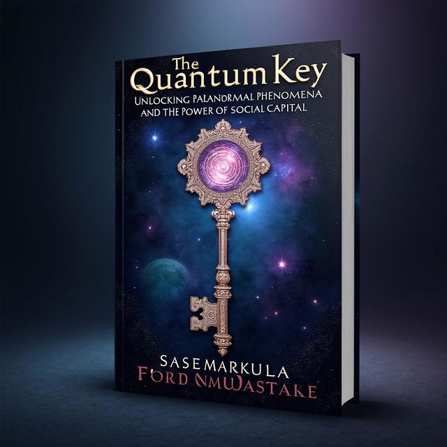 An enchanting book cover design for "The Quantum Key: Unlocking Paranormal Phenomena and the Power of Social Capital" by Ssemakula Peter Luyima