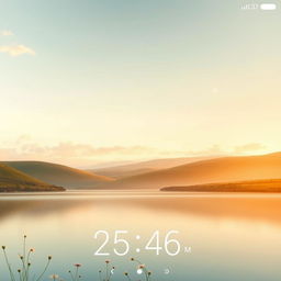 A beautifully minimalist lockscreen wallpaper featuring a serene landscape at sunrise