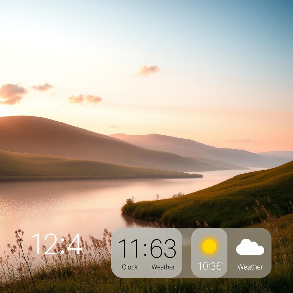 A beautifully minimalist lockscreen wallpaper featuring a serene landscape at sunrise