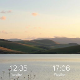 A beautifully minimalist lockscreen wallpaper featuring a serene landscape at sunrise