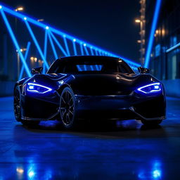 A stunning car illuminated with a captivating blue lighting design