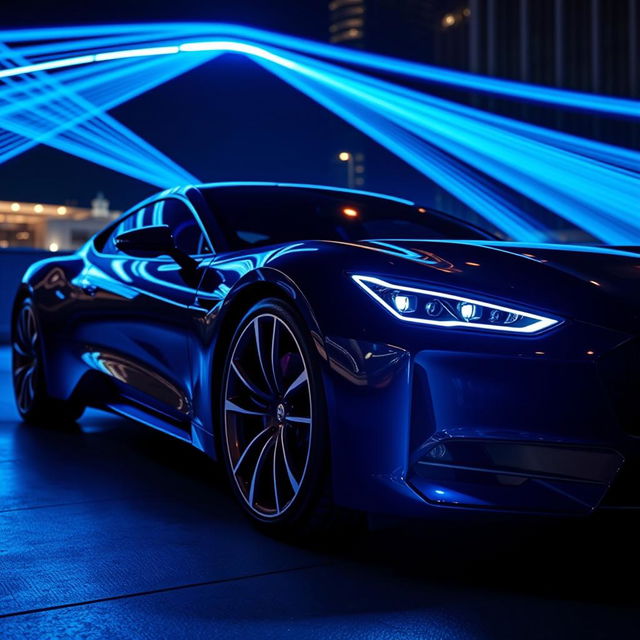 A stunning car illuminated with a captivating blue lighting design