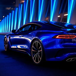 A stunning car illuminated with a captivating blue lighting design