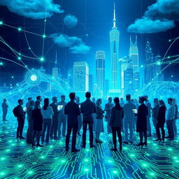 A futuristic digital landscape representing a collaborative AI environment, featuring interconnected neural networks and data streams flowing harmoniously
