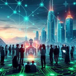 A futuristic digital landscape representing a collaborative AI environment, featuring interconnected neural networks and data streams flowing harmoniously