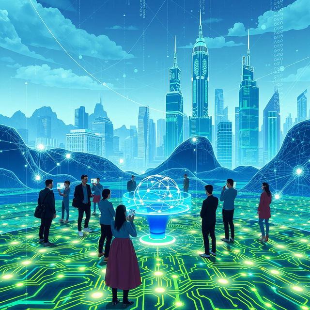 A futuristic digital landscape representing a collaborative AI environment, featuring interconnected neural networks and data streams flowing harmoniously