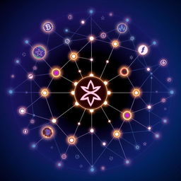A visually striking representation of Axone's decentralized protocol, depicted as a complex, interconnected web of nodes and networks