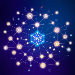 A visually striking representation of Axone's decentralized protocol, depicted as a complex, interconnected web of nodes and networks