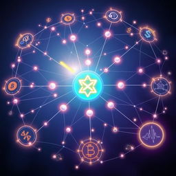 A visually striking representation of Axone's decentralized protocol, depicted as a complex, interconnected web of nodes and networks