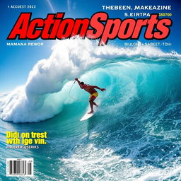 A dynamic scene of a surfer expertly riding a massive wave, showcasing impressive action and movement