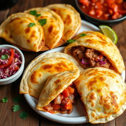 A delicious display of pupusas filled with quesillo (a soft, stretchy cheese) and refried beans