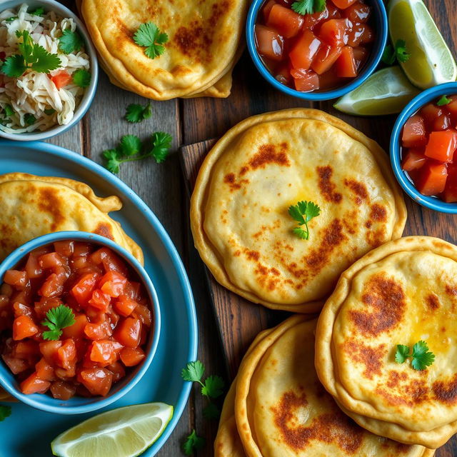 A delicious display of pupusas filled with quesillo (a soft, stretchy cheese) and refried beans