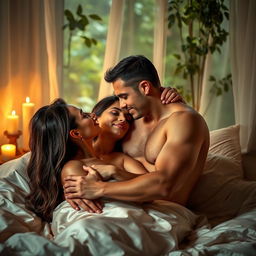 A sensual and intimate scene featuring a couple in a romantic embrace, showcasing their passion and connection