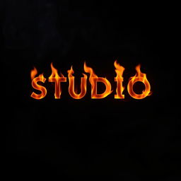 A dramatic black smoky background, with the word 'STUDIO' beautifully rendered in vivid, flickering flames