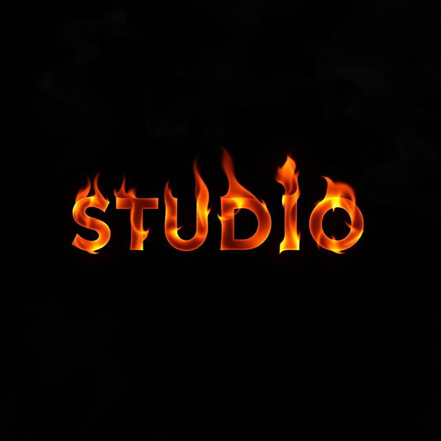 A dramatic black smoky background, with the word 'STUDIO' beautifully rendered in vivid, flickering flames