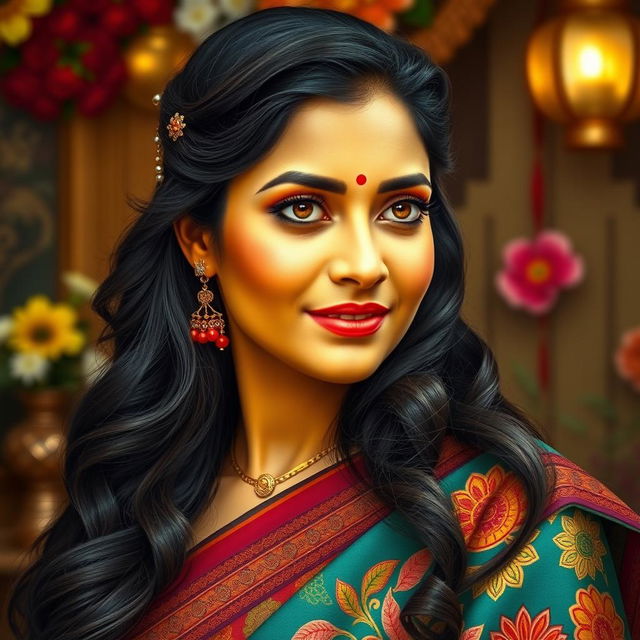 A stunning, highly detailed portrait of Srabanti Chatterjee, portraying her with vibrant, captivating expressions