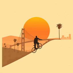 A minimalistic poster inspired by GTA San Andreas, depicting the silhouette of a man on a bicycle riding up a steep hill