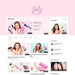 A vibrant YouTube layout designed for girly content videos, featuring pastel colors like pink, lavender, and mint green