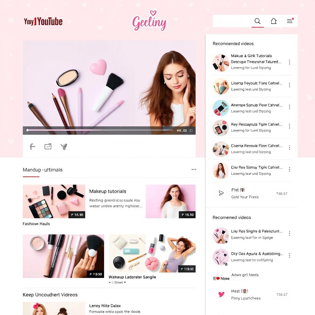 A vibrant YouTube layout designed for girly content videos, featuring pastel colors like pink, lavender, and mint green