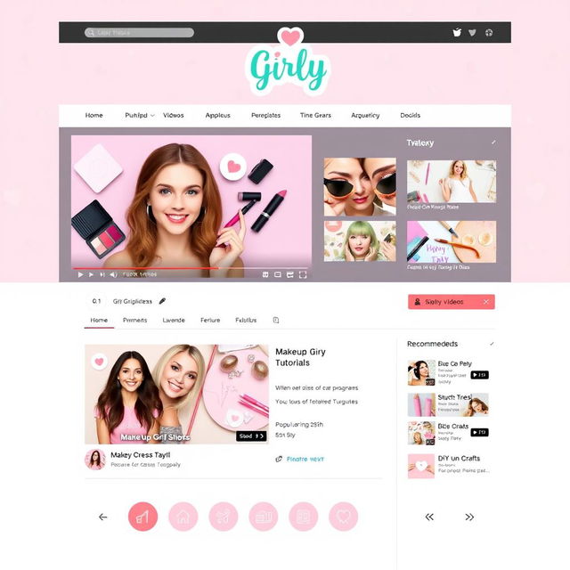 A vibrant YouTube layout designed for girly content videos, featuring pastel colors like pink, lavender, and mint green