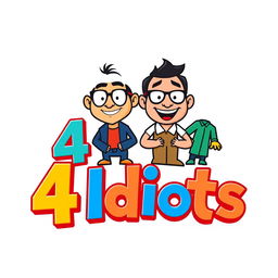 A creative and playful logo design for '4 Idiots', incorporating four cartoonish, humorous characters representing each 'idiot'
