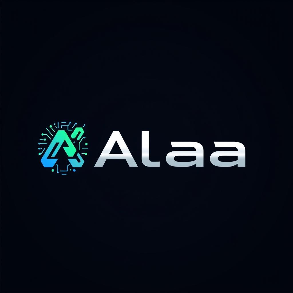 A modern and sleek logo design for the name 'Alaa', emphasizing themes of programming, technology, and development