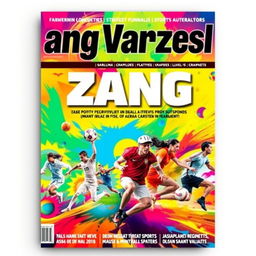 A vibrant magazine cover for a sports publication titled "Zang Varzesh"