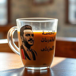 A white glass coffee cup featuring a printed image of Abdel Halim Hafez, an iconic Egyptian singer, with the Arabic text زي الهوى (Zay El-Hawa) elegantly displayed on the side
