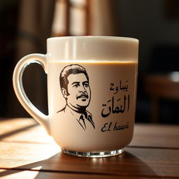 A white glass coffee cup featuring a printed image of Abdel Halim Hafez, an iconic Egyptian singer, with the Arabic text زي الهوى (Zay El-Hawa) elegantly displayed on the side
