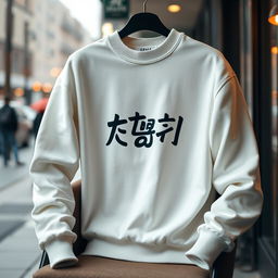 A stylish white men's sweater featuring the word 'منبج' prominently printed on the front in an eye-catching font