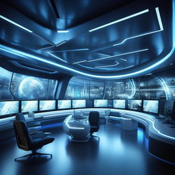 A futuristic TV anchor's office, inspired by the design elements from the architecture shown in the provided link.