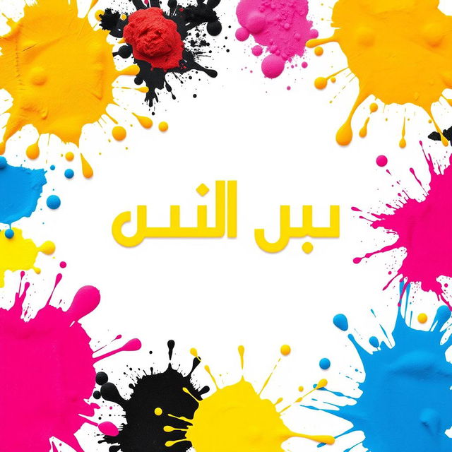 A pristine white canvas featuring the words "مطبعة إياد" in bright yellow