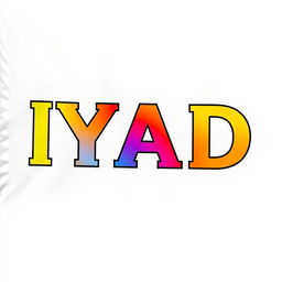 A white flag featuring the text 'IYAD' bold and prominently displayed in yellow, with a striking gradient blending vibrant colors within the letters of 'IYAD', ranging from red at the top transitioning through orange and into a bright blue at the bottom, creating a visually captivating contrast against the white background