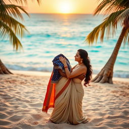 A romantic scene of an Indian couple celebrating their honeymoon, depicted in a serene and intimate setting